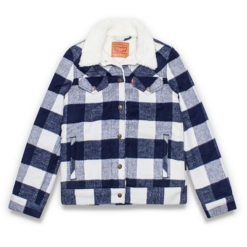 Levis 女款 羊毛外套 Sherpa棉花絨 藍白格紋 28209-0001🔥-細節圖3