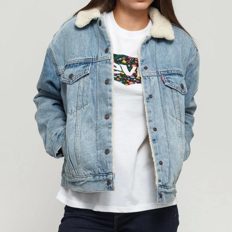 Levis 女款 牛仔外套 Sherpa棉花絨 淺藍水洗 36137-0026🔥-細節圖7