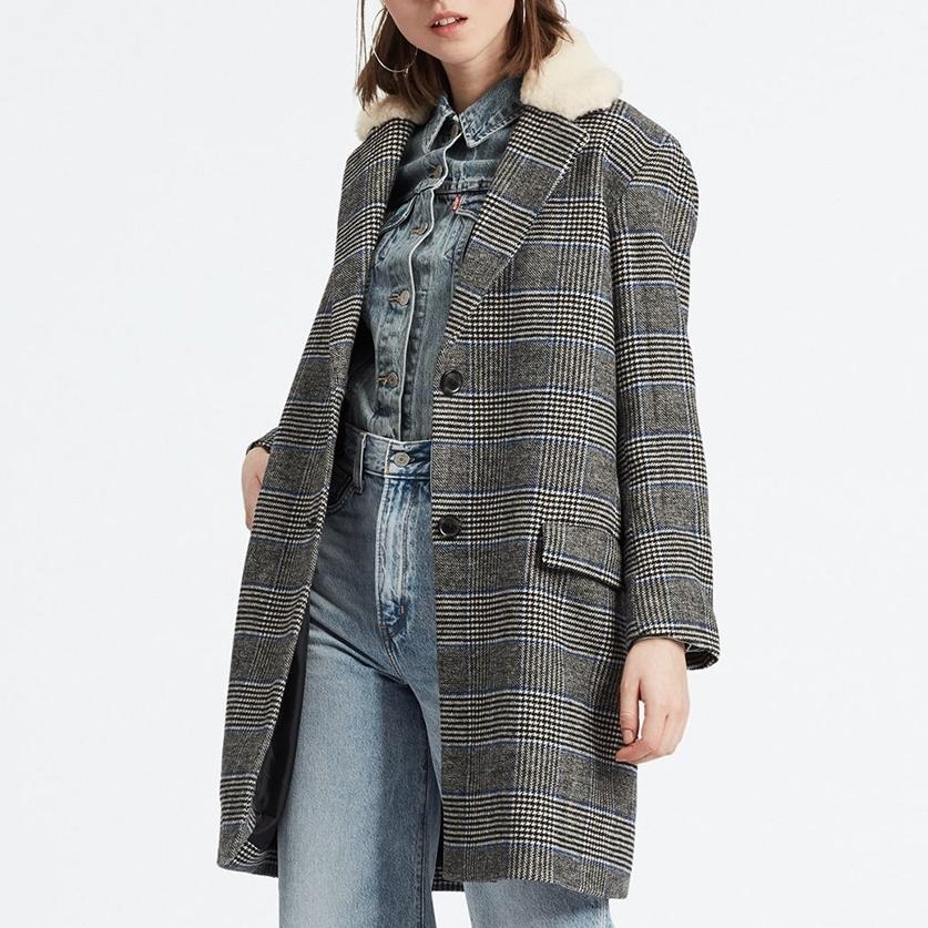 Levis 女款 長版羊毛大衣 復古格紋 Sherpa棉花絨領 75657-0002🔥-細節圖3