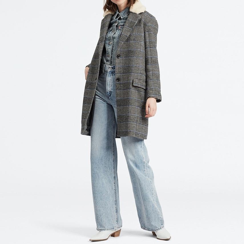 Levis 女款 長版羊毛大衣 復古格紋 Sherpa棉花絨領 75657-0002🔥-細節圖5