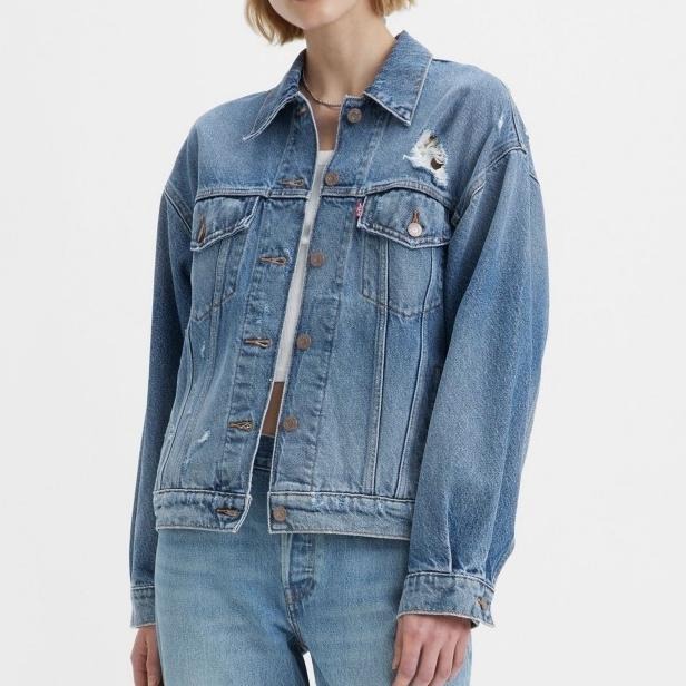 Levis 女款 90年古著牛仔外套 精工破壞工藝 淺藍色 A1743-0038-細節圖6