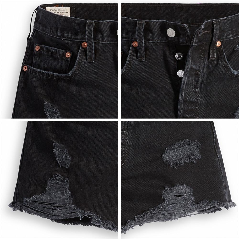 Levis 女款 501 排扣牛仔短褲 精工不規則黑魂刷破工藝 56327-0318-細節圖3