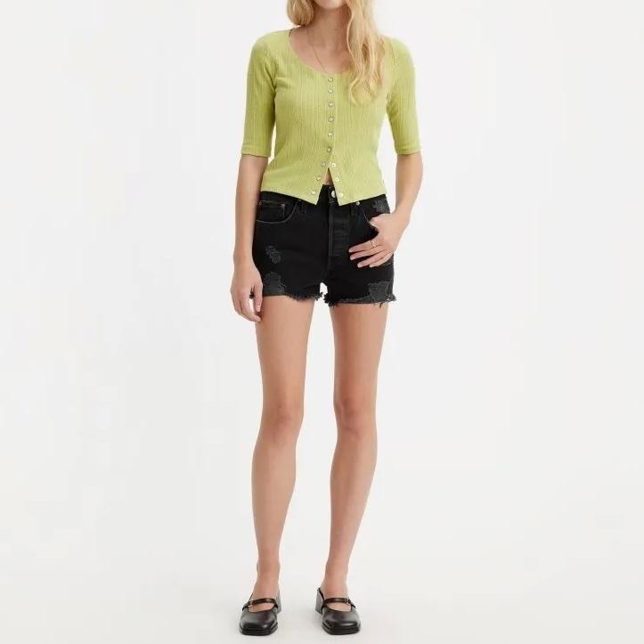 Levis 女款 501 排扣牛仔短褲 精工不規則黑魂刷破工藝 56327-0318-細節圖6