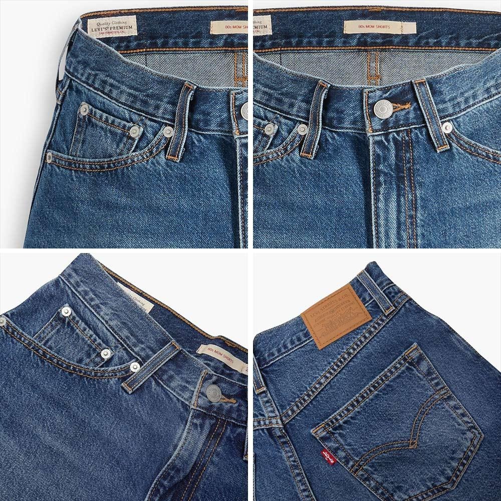 Levis 女款 80年高腰闊腿短褲 精工中藍染水洗 A4695-0003-細節圖2
