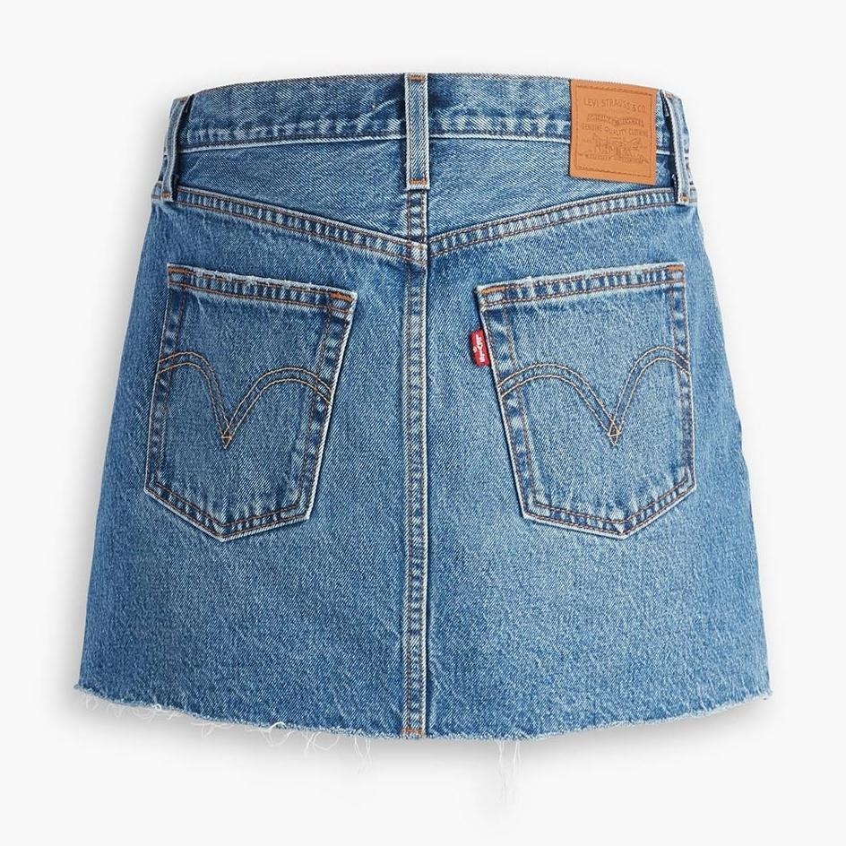 Levis 女款 牛仔短裙 高腰排釦 精工刷破磨損工藝 A4694-0002-細節圖2