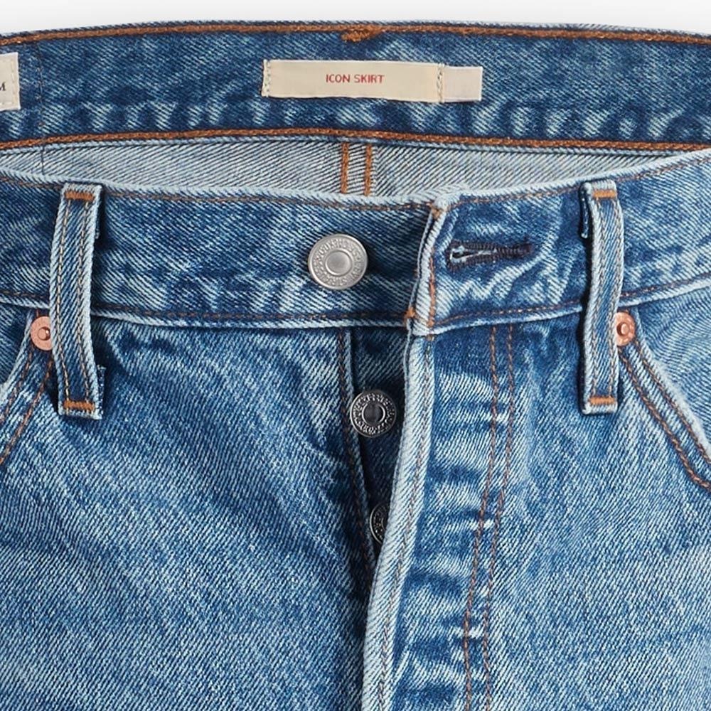 Levis 女款 牛仔短裙 高腰排釦 精工刷破磨損工藝 A4694-0002-細節圖3