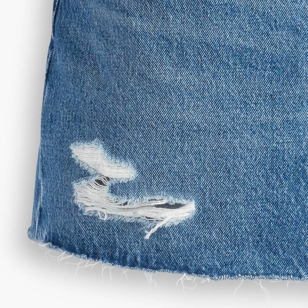 Levis 女款 牛仔短裙 高腰排釦 精工刷破磨損工藝 A4694-0002-細節圖4