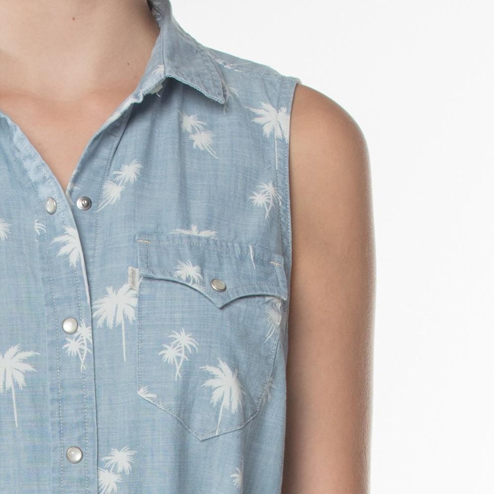 Levis 女款 無袖牛仔洋裝 連身裙 淺藍水洗 棕櫚樹印花 23493-0011🔥-細節圖2
