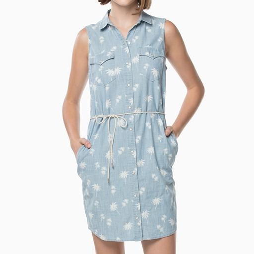 Levis 女款 無袖牛仔洋裝 連身裙 淺藍水洗 棕櫚樹印花 23493-0011🔥-細節圖4