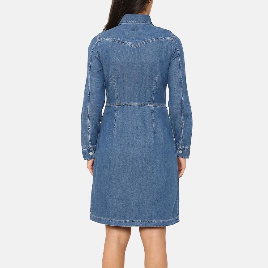 Levis 女款 牛仔洋裝 襯衫式順腰設計 中藍水洗 A7565-0000-細節圖6