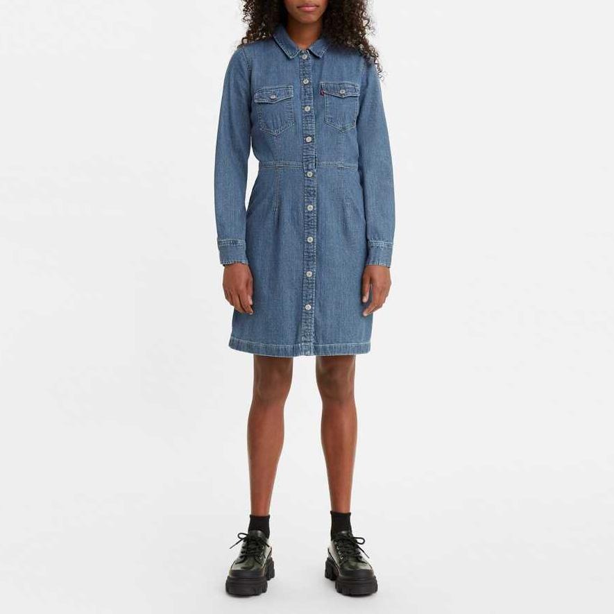 Levis 女款 牛仔洋裝 襯衫式順腰設計 中藍水洗 A7565-0000-細節圖7