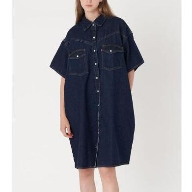 Levis 女款 牛仔洋裝 原色深藍 質感珍珠釦 A3344-0000-細節圖6