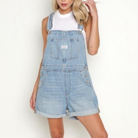 Levis 女款 吊帶短褲 牛仔短褲 淺藍復古水洗 52333-0030🔥-細節圖6