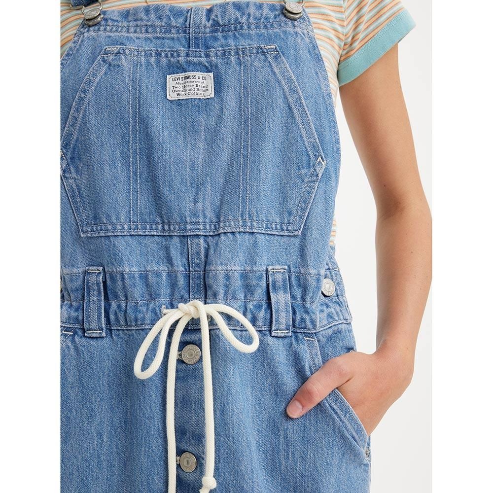 Levis 女款 高腰全排釦吊帶牛仔長裙 精工輕藍染水洗 A4598-0001🔥-細節圖2