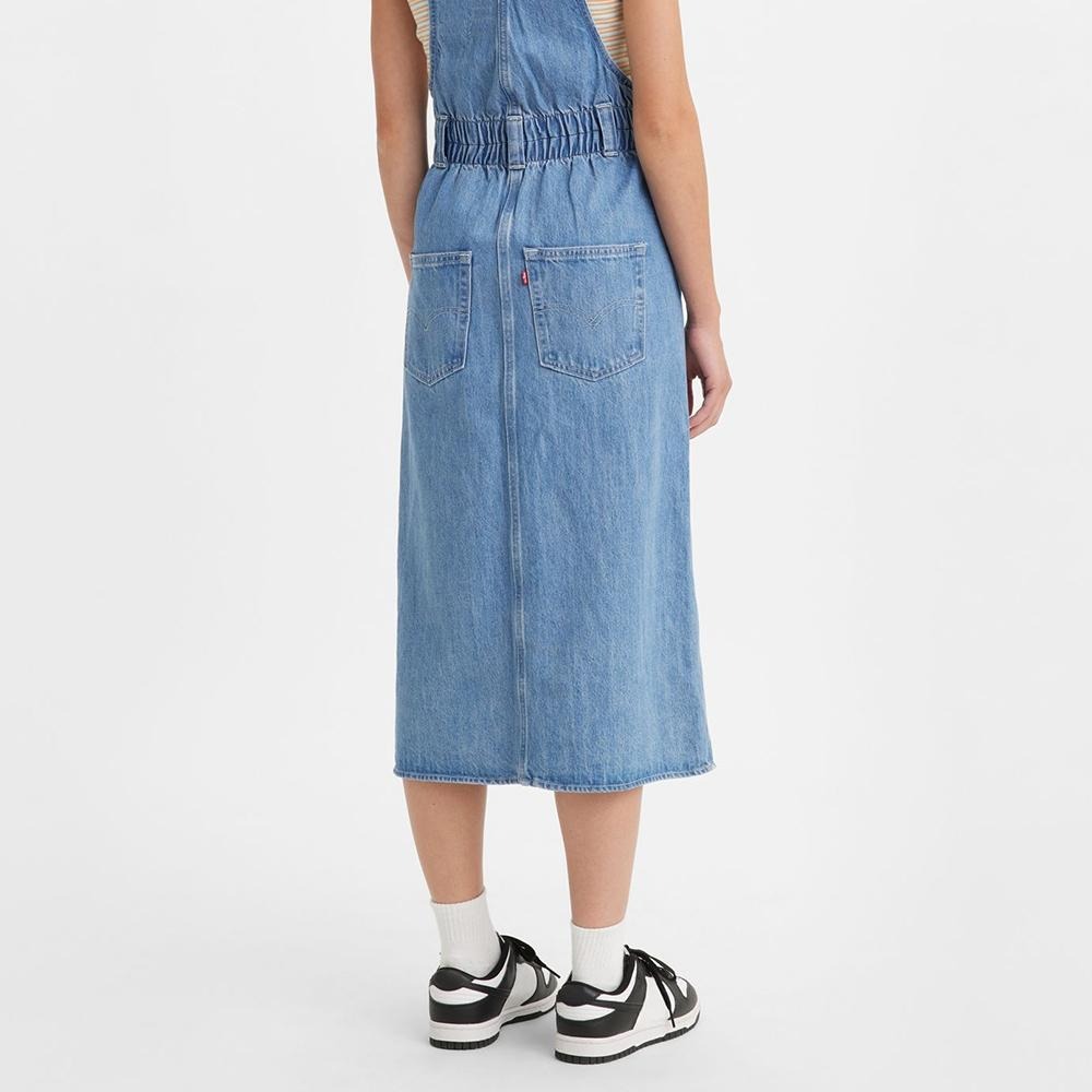 Levis 女款 高腰全排釦吊帶牛仔長裙 精工輕藍染水洗 A4598-0001🔥-細節圖7