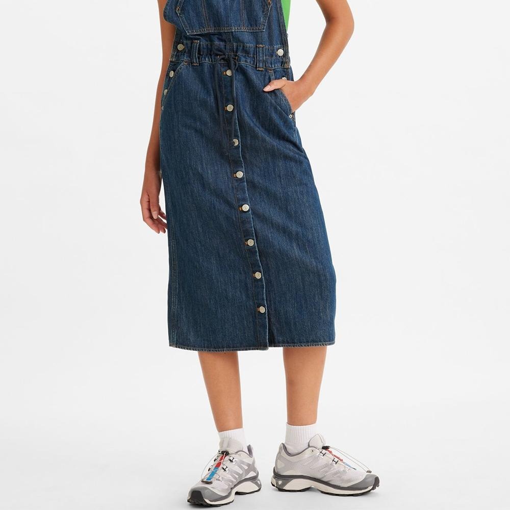 Levis 女款 高腰全排釦吊帶牛仔長裙 精工深藍染水洗 A4598-0000🔥-細節圖5