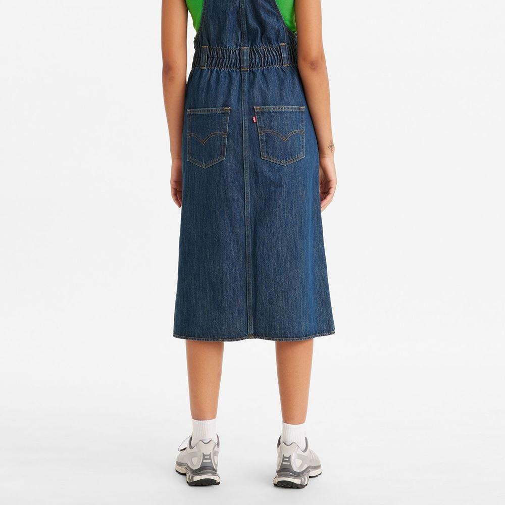 Levis 女款 高腰全排釦吊帶牛仔長裙 精工深藍染水洗 A4598-0000🔥-細節圖7