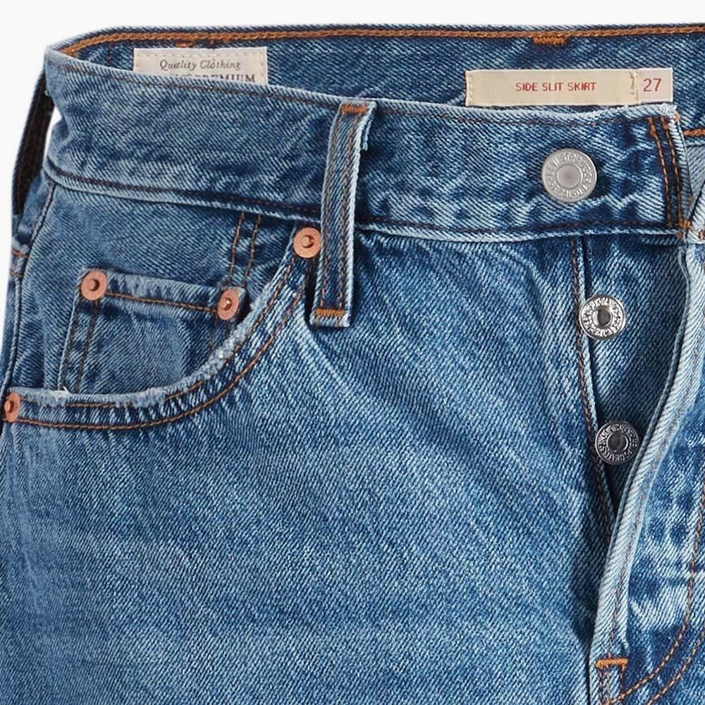 Levis 女款 牛仔長裙 單側開岔高腰 修身排釦 精工中藍染水洗 A4711-0000-細節圖3