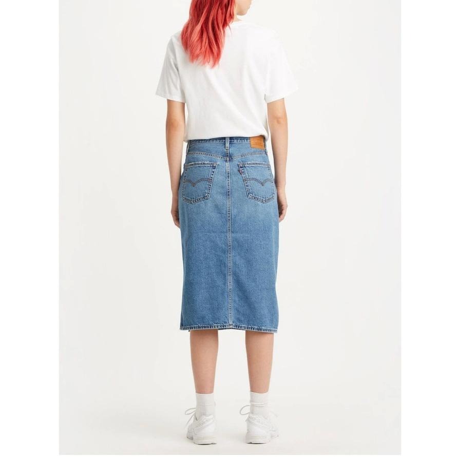 Levis 女款 牛仔長裙 單側開岔高腰 修身排釦 精工中藍染水洗 A4711-0000-細節圖9