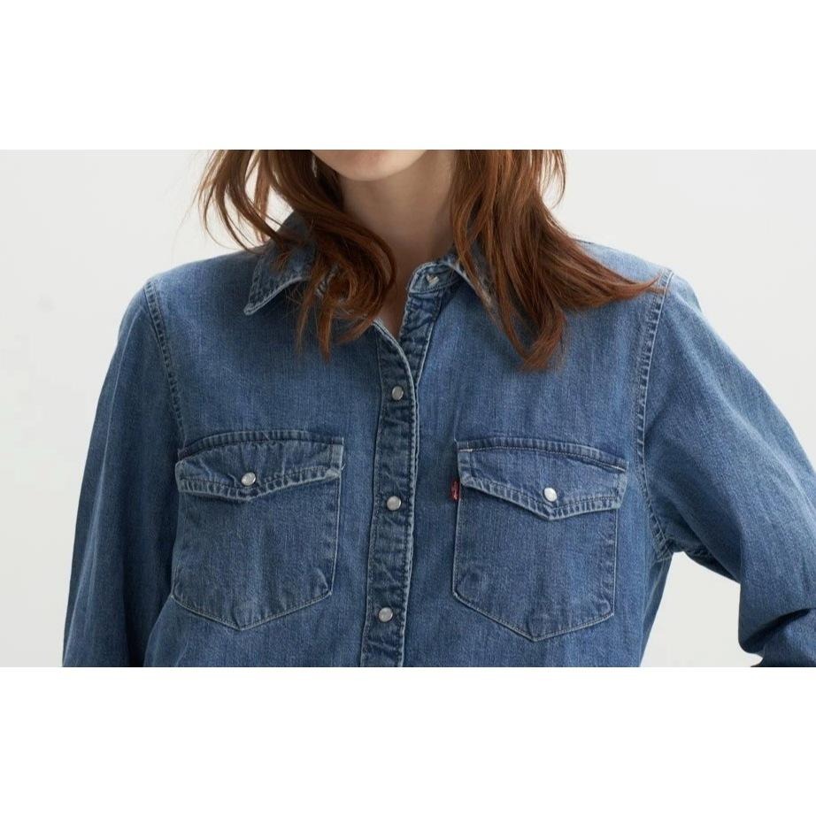 Levis 女款 牛仔洋裝 精工中藍染水洗 高質感珍珠釦 85793-0000-細節圖8