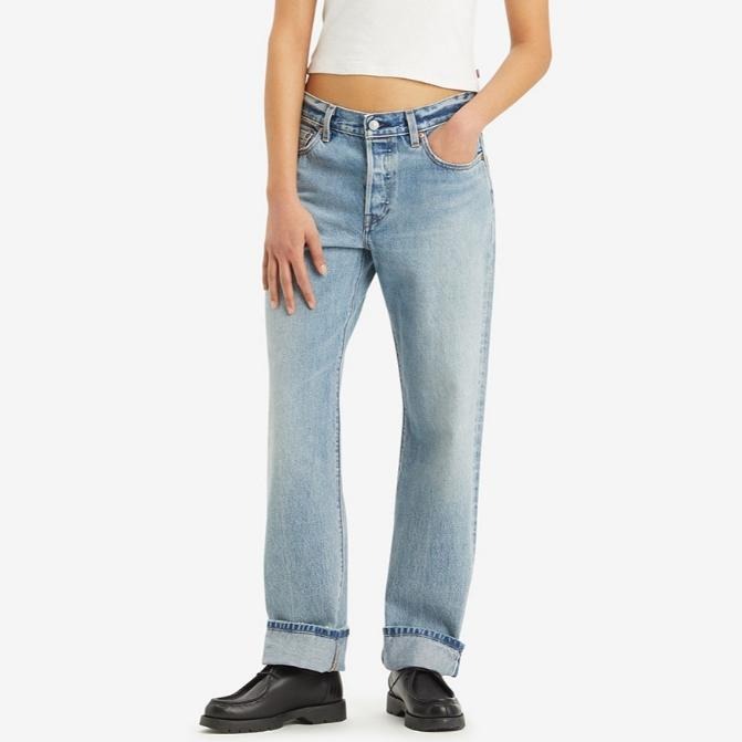 Levis 女款 501 90＇s 高腰舒適直筒排扣牛仔褲 淺藍赤耳 A1959-0050-細節圖7