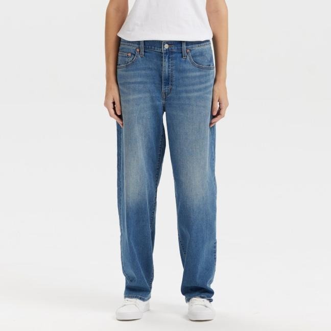 Levis 女款 Baggy Dad 寬鬆直筒牛仔褲 涼感丹寧 中藍水洗 A3494-0073-細節圖4