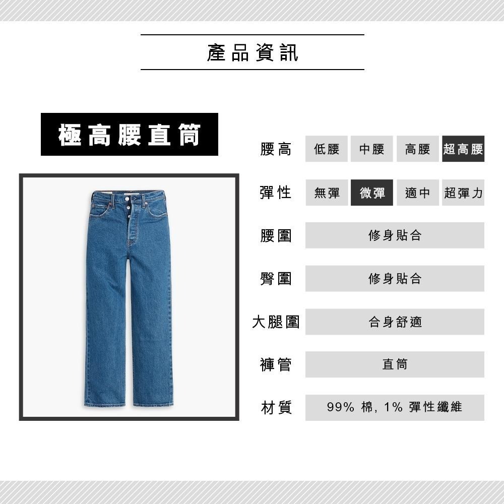 Levis 女款 Ribcage 復古排釦直筒牛仔褲 精工中藍染石洗 72693-0117🔥-細節圖4