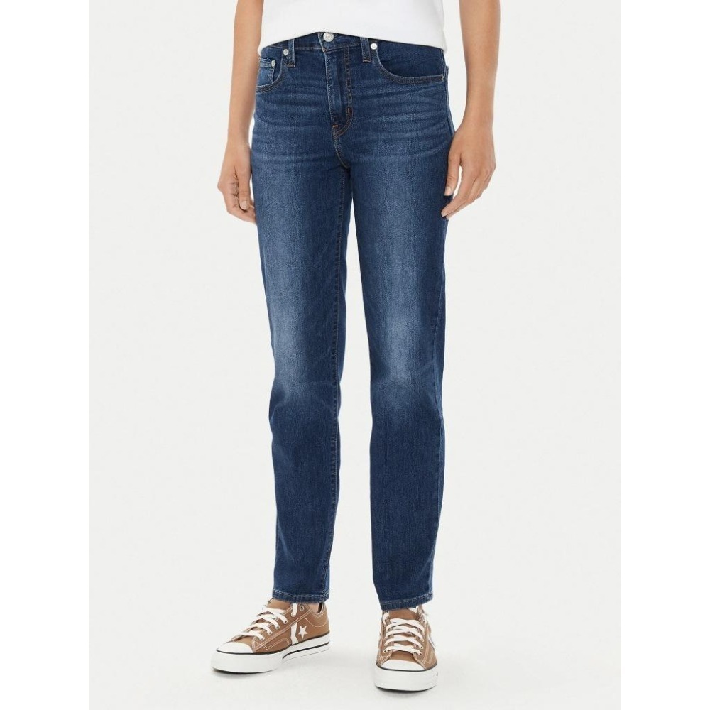 Levis 女款 724 直筒牛仔褲 深藍水洗 涼感丹寧 18883-0268-細節圖3