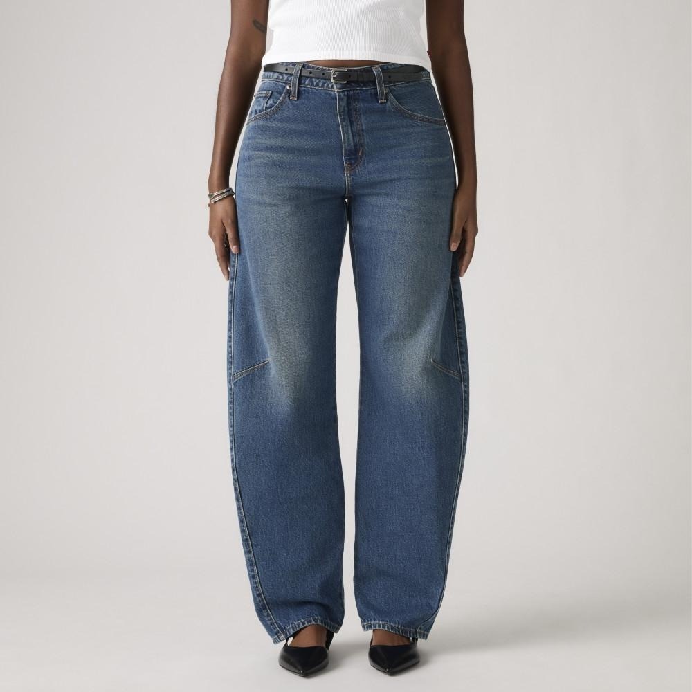 Levis 女款 Baggy Dad Barrel 錐形寬鬆牛仔褲 深藍水洗 0039A-0001-細節圖5