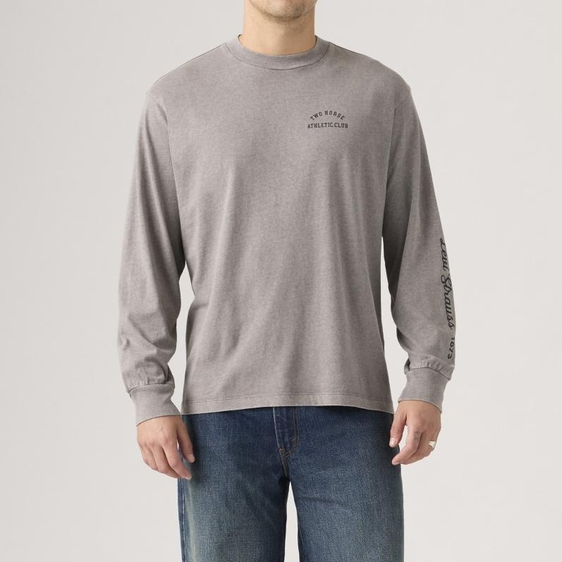 Levis 男款 長袖T恤 背部設計印花 灰色水洗 A6145-0085-細節圖6