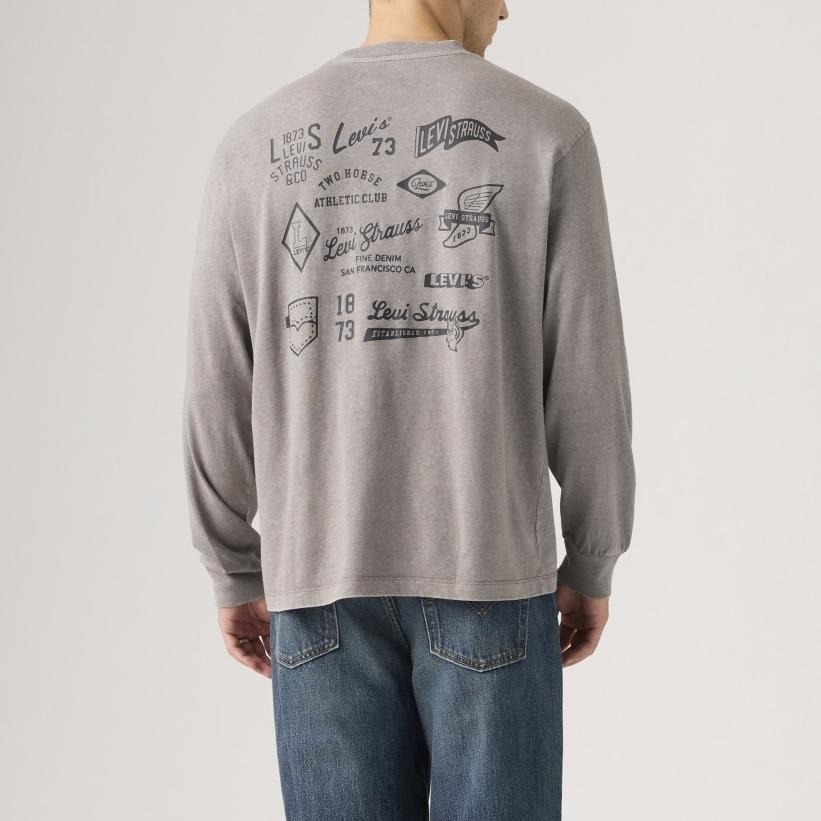 Levis 男款 長袖T恤 背部設計印花 灰色水洗 A6145-0085-細節圖7