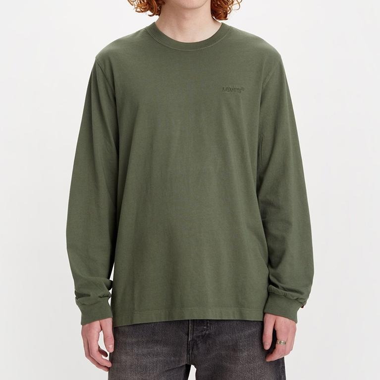 Levis 男款 長袖T恤 精工漂染工藝 刺繡Logo 麝香綠 A0642-0028-細節圖6
