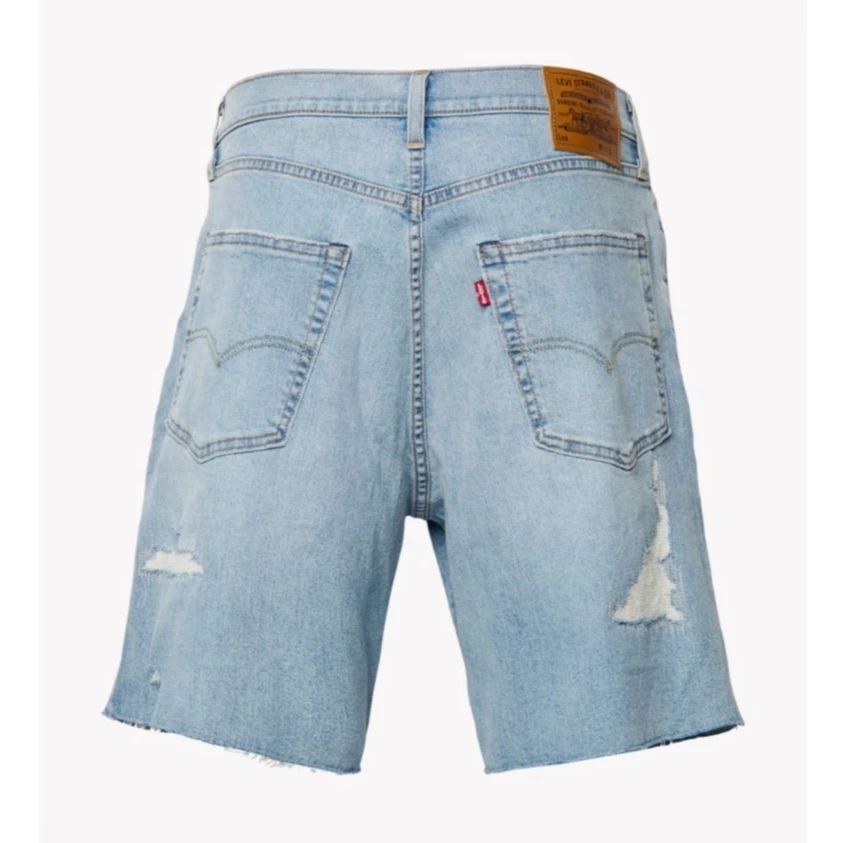 Levis 男款 468 Loose 舒適直筒牛仔短褲 涼感丹寧 淺藍破壞補丁 A8461-0034-細節圖2